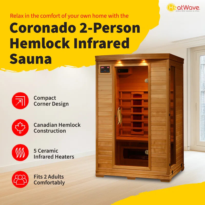 2-Person Hemlock Infrared Sauna with 5 Ceramic Heaters