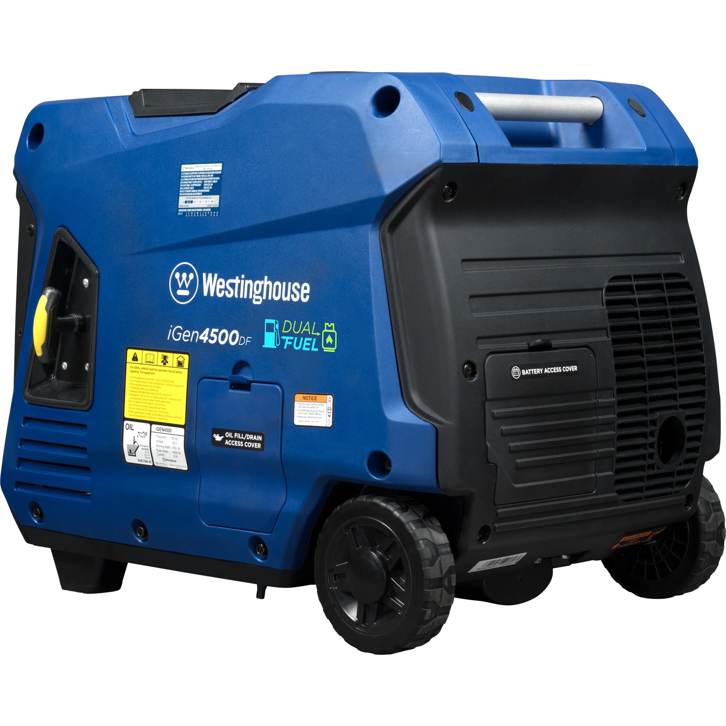 4500 Peak Watt Electric Start Dual Fuel Portable Inverter Generator with RV Outlet
