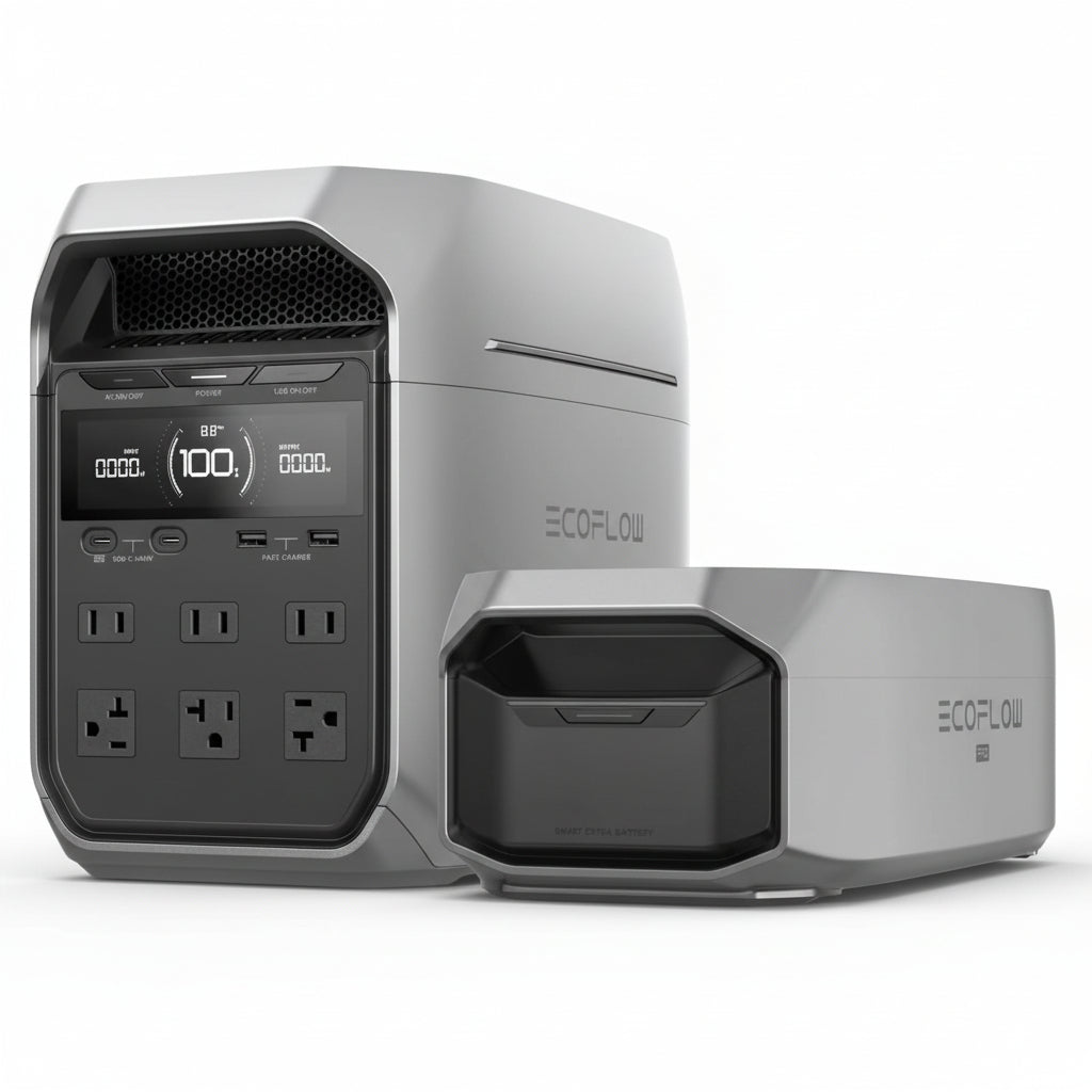 Portable Power Station DELTA 3+ with Smart Extra Battery, Expand Capacity from 1024Wh to 2048Wh, Solar Generator for Emergency, Home Backup, Outdoor Camping