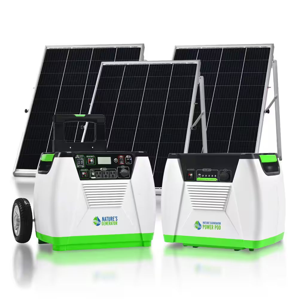1800-Watt/2880W Peak Push Button Start Solar Powered Portable Generator with Power Pod and Three 100W Solar Panels