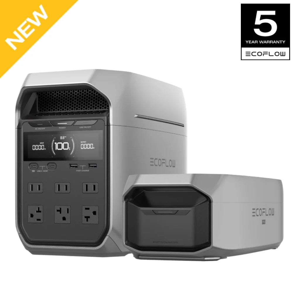 Portable Power Station DELTA 3+ with Smart Extra Battery, Expand Capacity from 1024Wh to 2048Wh, Solar Generator for Emergency, Home Backup, Outdoor Camping