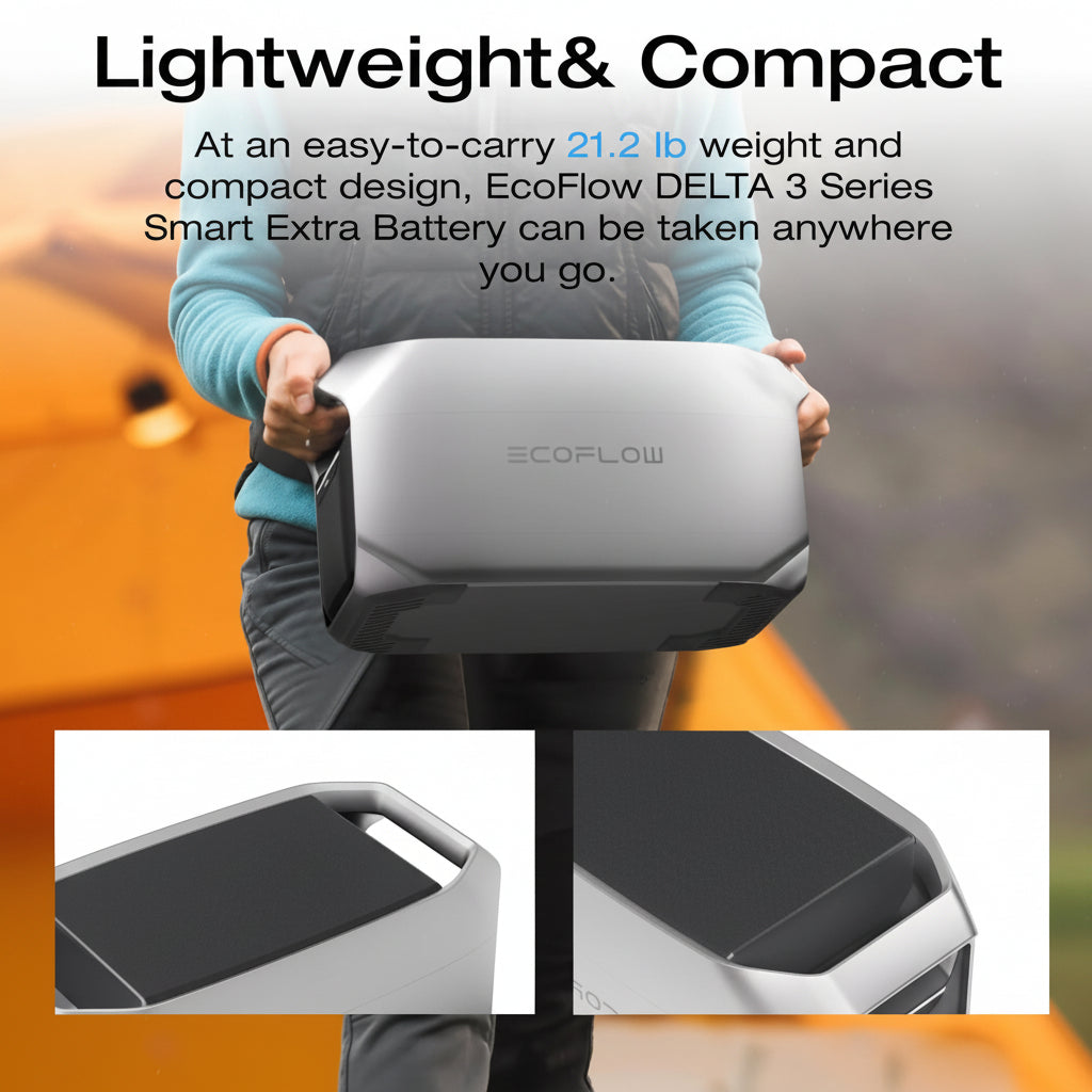 Portable Power Station DELTA 3+ with Smart Extra Battery, Expand Capacity from 1024Wh to 2048Wh, Solar Generator for Emergency, Home Backup, Outdoor Camping